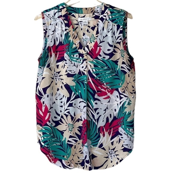 Liz Claiborne multi colored flower sheer top size medium sleeveless curve hem - Picture 1 of 13